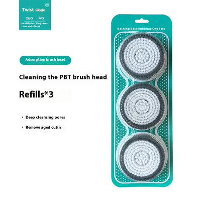 Three PBT brush head refills for an electric bath rubbing machine, packaged in a clear blister pack with a teal backing. - Image 7