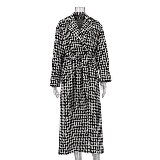 Abrigo Trench Cuadros Pied de Poule Elegante para Mujer - Image 2