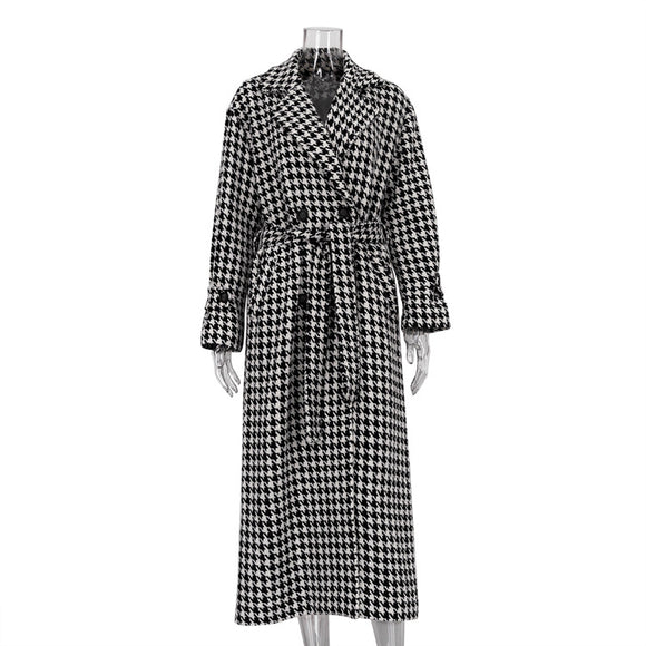 Abrigo Trench Cuadros Pied de Poule Elegante para Mujer