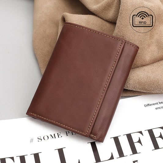 Billetera Vintage de Cuero con Protección RFID y Múltiples Compartimentos