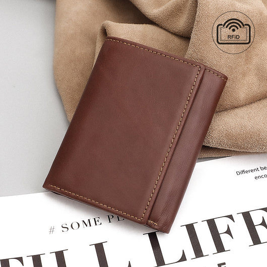Billetera Vintage de Cuero con Protección RFID y Múltiples Compartimentos