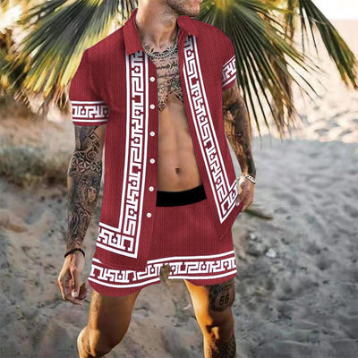 Camisa Playera Suelta Estampada Multicolor para Hombre - Conjunto de Playa