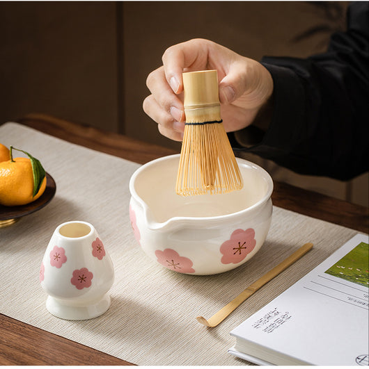 Juego de Tazón Matcha de Cerámica con Patrón Floral Artesanal - Image 32