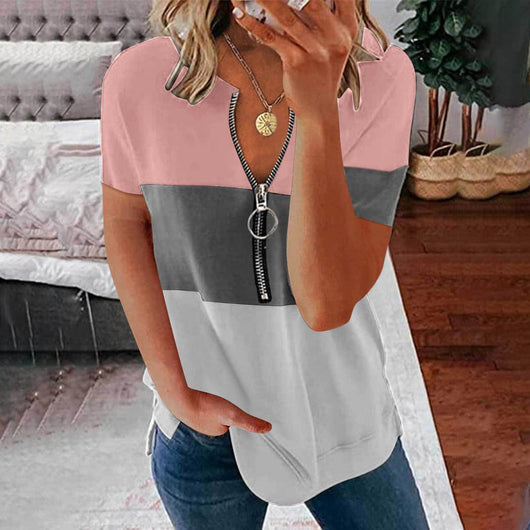 Playera Mujer Cuello V con Cierre y Detalles a Contraste - Image 7