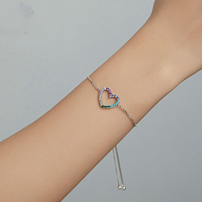 Pulsera de Corazón Plata Esterlina Arcoíris Ajustable - Joya del Amor - Image 10