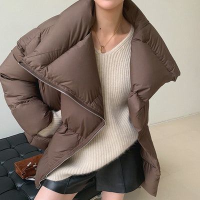 Abrigo de Invierno para Mujer con Solapa en Marrón - Image 8