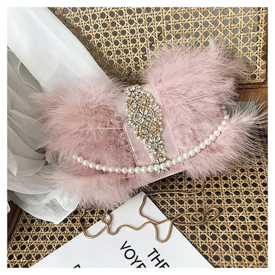 Bolso de Noche Elegante con Plumas de Avestruz y Cadena de Perlas - Image 22