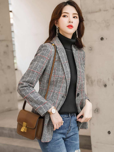 Blazer Cuadriculado Mujer con Cintura Ajustada - Image 4