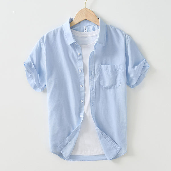 Camisa Casual de Algodón y Lino con Cuello Cuadrado para Hombre