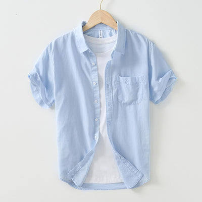Camisa Casual de Algodón y Lino con Cuello Cuadrado para Hombre