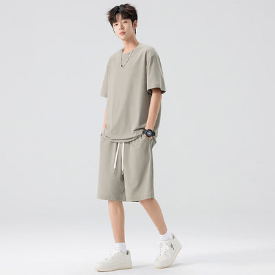 Conjunto de Pantalón y Camiseta Ice Silk para Hombre - Color Sólido - Image 8