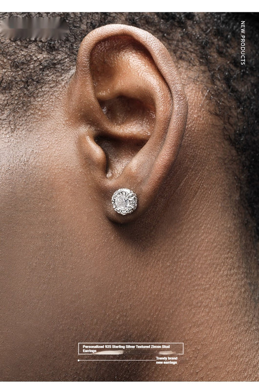 Aretes de Plata Esterlina 925 con Diamante Texturizado para Hombre - Image 7