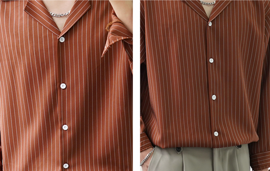 Camisa Cubana de Rayas Manga Larga Suelta con Cuello Abierto - Image 9