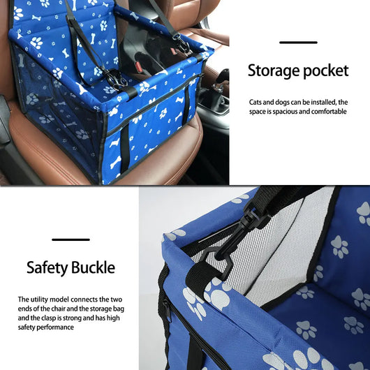 Light grey pet car booster seat with black mesh sides and adjustable straps, installed on a black and red car seat. - Image 26
