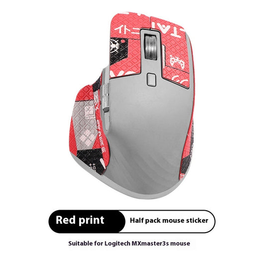 Red and black anti-slip sticker set with geometric and text patterns for Logitech MX Master 3s mouse. - Image 6