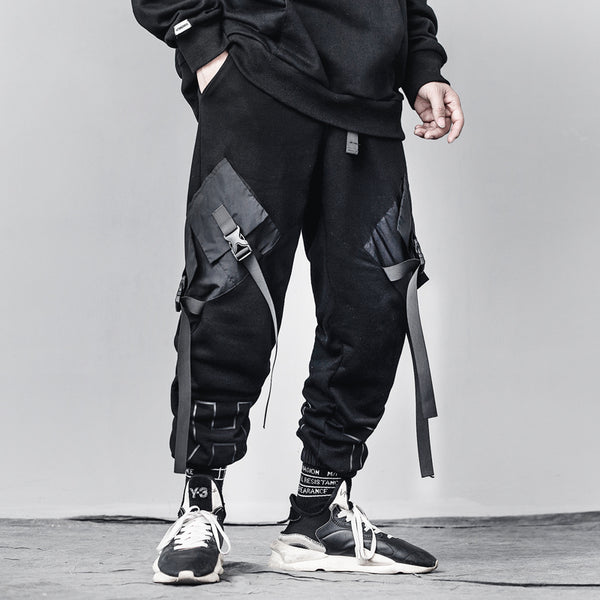 Pantalones Overol Hip-hop Sueltos Negro con Bolsillos