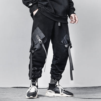 Pantalones Overol Hip-hop Sueltos Negro con Bolsillos