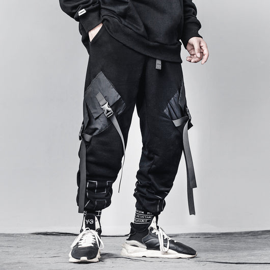 Pantalones Overol Hip-hop Sueltos Negro con Bolsillos