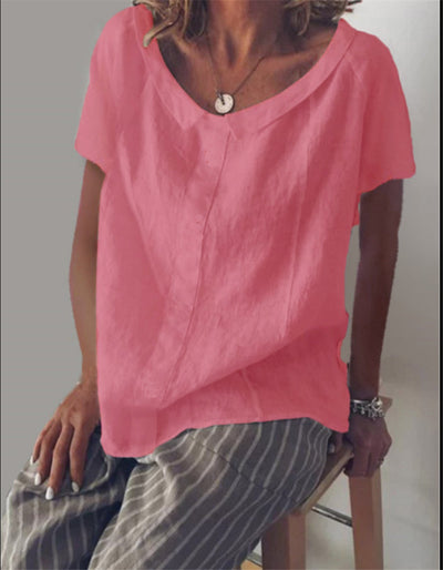 Playera Cuello Redondo Manga Corta en Algodón y Lino - Image 4