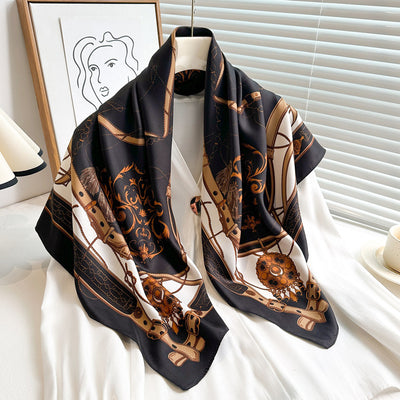 Pañuelo de Seda Twill Estampado 90cm con Anilla Cadena - Diseño Europeo y Americano - Image 4