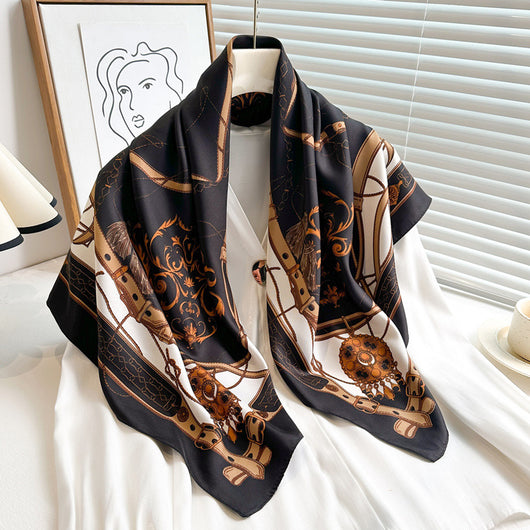 Pañuelo de Seda Twill Estampado 90cm con Anilla Cadena - Diseño Europeo y Americano - Image 4