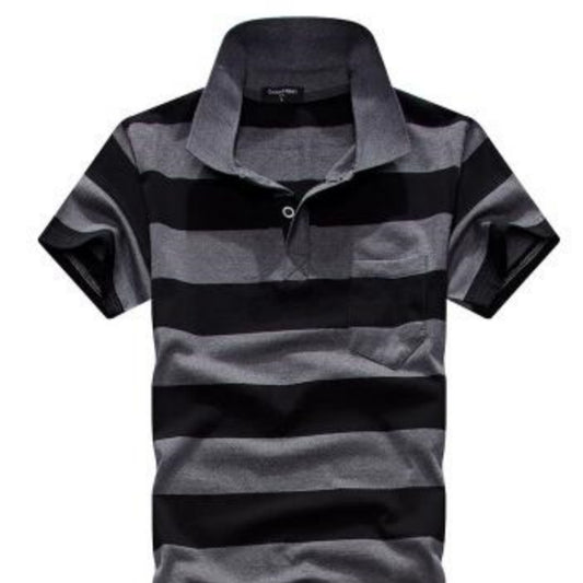 Camiseta Hombre Cuello Rayado Manga Corta con Bolsillo Real