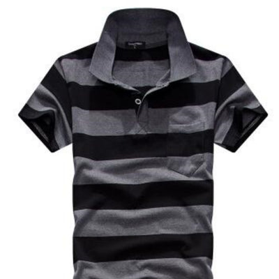 Camiseta Hombre Cuello Rayado Manga Corta con Bolsillo Real