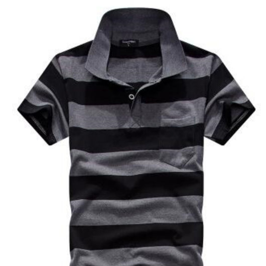 Camiseta Hombre Cuello Rayado Manga Corta con Bolsillo Real