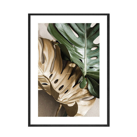 Póster Decorativo Hojas Verdes y Doradas para Sala de Estar - Image 3