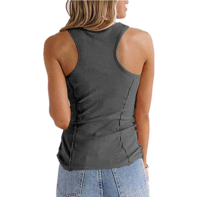 Chaleco Camiseta Mujer Sin Mangas Botones Colores Sólidos - Estilo Europeo - Image 3