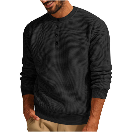 Camiseta Henley Suelta de Algodón Texturizado Manga Larga - Image 6