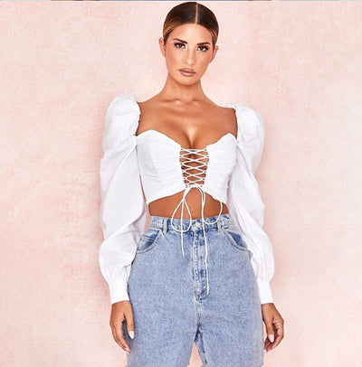 Blusa Manga Larga con Escote en V y Tiras Ajustables - Image 13