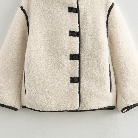 Abrigo Mujer Cuello Alto Contraste Botones Suelto y Cálido Invierno - Image 4