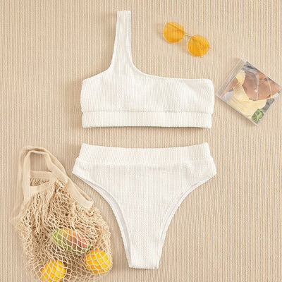 Bikini Asimétrico de Color Sólido - Diseño Elegante de un Hombro - Image 3