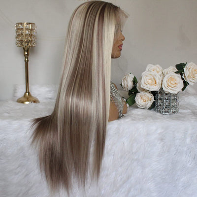 Peluca Frontal de Encaje Cabello Liso Degradado Fibra Térmica - Image 4