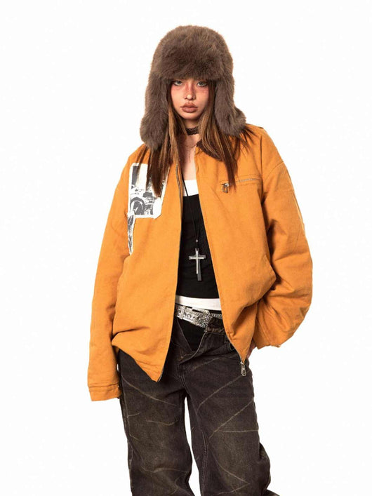 Abrigo Acolchado de Algodón Vintage Desteñido para Invierno - Image 5