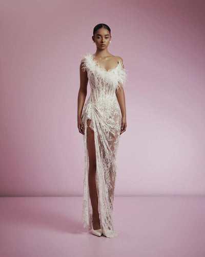 Vestido de Fiesta Elegante con Escote Tubo y Abertura Alta - Image 8