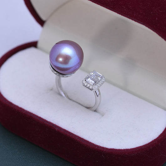 Anillo de Perla de Agua Dulce Blanca 12-13mm Plata 925 Estilo Cubo de Azúcar Ajustable - Image 12