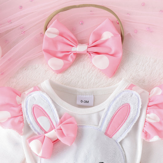 Pijama Mameluco Largo para Bebé Niña con Diseño de Conejo y Diadema - Image 3