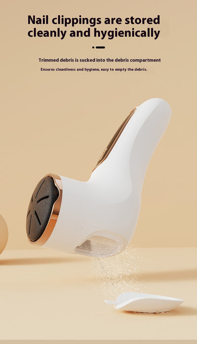 Ivory white electric foot grinder with digital display, power button, and three interchangeable grinding heads. - Image 12