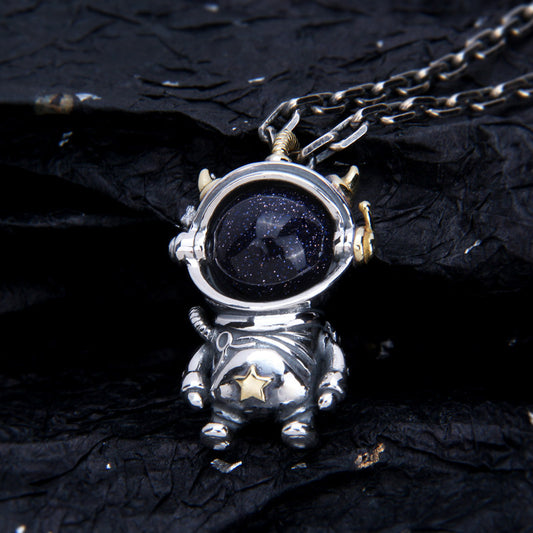 Collar Plata 925 Astronauta Cielo Estrellado Cósmico Vintage - Image 2