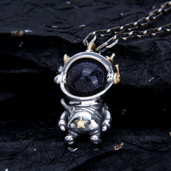 Collar Plata 925 Astronauta Cielo Estrellado Cósmico Vintage
