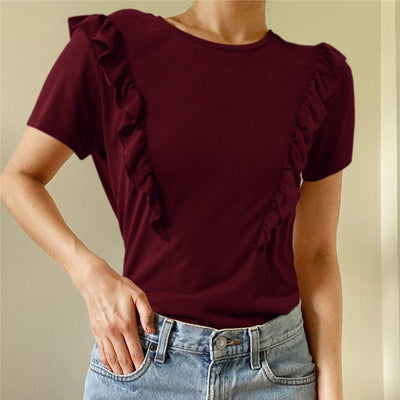 Playera Holgada Cuello Redondo Manga Corta Mujer Color Sólido - Image 15