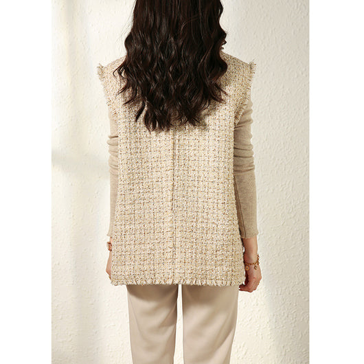 Chaleco de Tweed y Lana con Lentejuelas Doradas para Mujer - Image 4