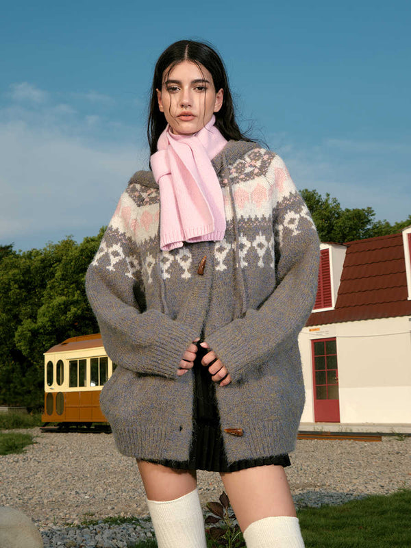 Cardigan Tejido con Capucha para Parejas - Suéter Grueso y Cálido
