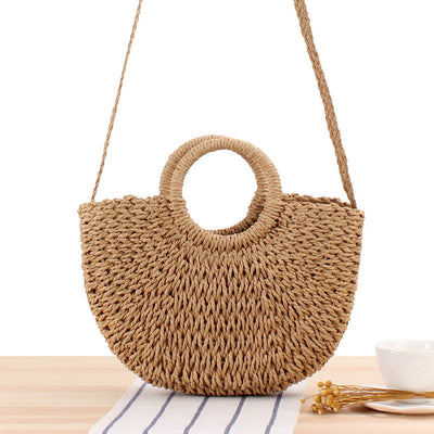 Bolsa de Playa Redonda Tejida a Mano - Bolso Cruzado de Ratán para Mujer - Image 43