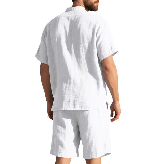 Traje de Lino Americano para Hombre - Dos Piezas Cuello Mao Playa Verano - Image 21