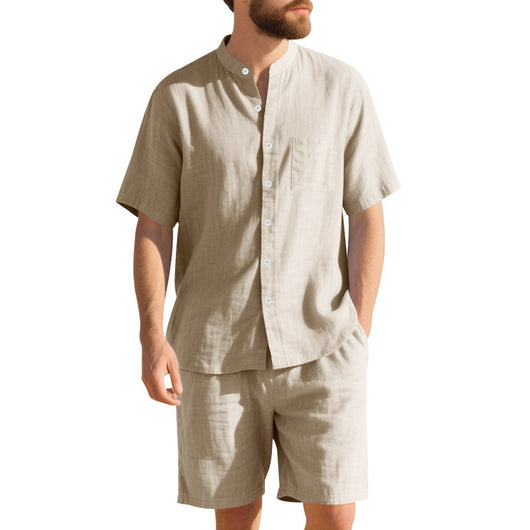 Traje de Lino Americano para Hombre - Dos Piezas Cuello Mao Playa Verano - Image 11