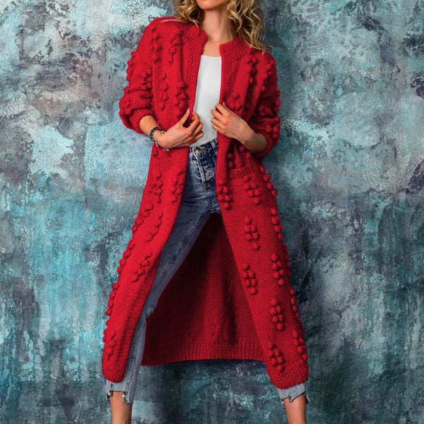 Cardigan Largo Textura Onda Drum Color Sólido para Primavera y Otoño