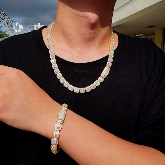 Cadena Hip Hop Cuadrada de Piedra de Caramelo - Collar y Pulsera - Image 65